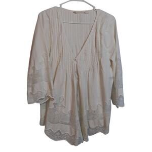 Chelsea & Violet Cream Embroidered Lace Cottage Core Boho Blouse Size L
